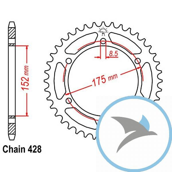 Kettenrad 55Z Teilung 428 Innendurchmesser 152 Lochkreis 175 - JTR839.55