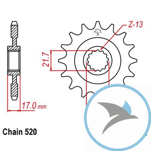 Ritzel 15Z Teilung 520 feinverzahnt Innendurchmesser 21.7/25 - JTF1381.15