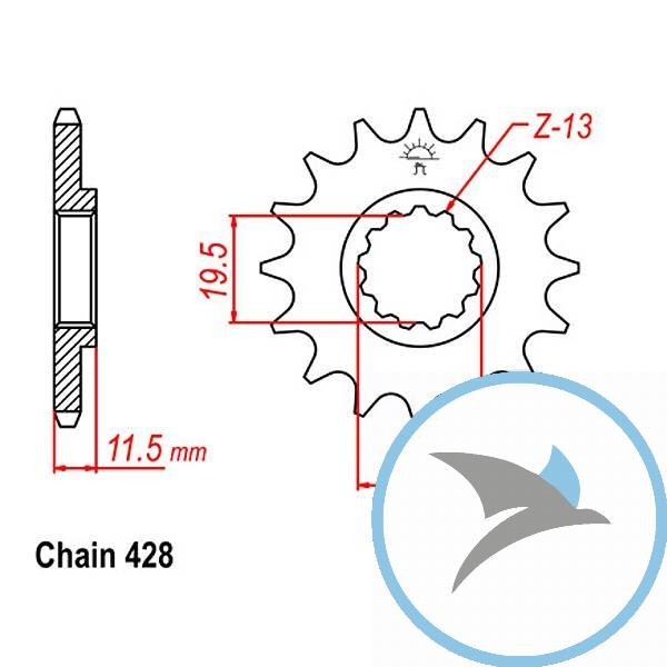 Ritzel 16Z Teilung 428 feinverzahnt Innendurchmesser 19.4/22 - JTF409.16