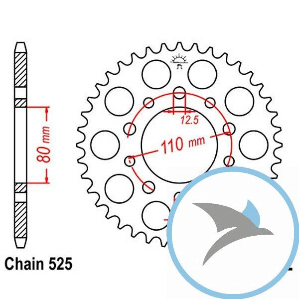 Kettenrad 42Z Teilung 525 Innendurchmesser 080 Lochkreis 110 - JTR1332.42