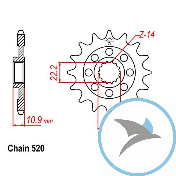 Racing-Ritzel 14Z Teilung 520 feinverzahnt Innendurchmesser 22.2/25 - JTF707.14