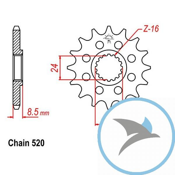 Racing-Ritzel 15Z Teilung 520 feinverzahnt Innendurchmesser 24/27 - JTF1423.15