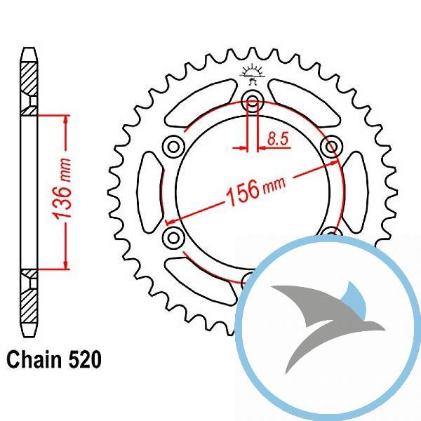 Kettenrad 51Z Teilung 520 Innendurchmesser 136 Lochkreis 156 - JTR822.51