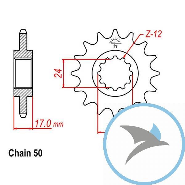 Ritzel 16Z Teilung 530feinverzahnt Innendurchmesser 24/28 - JTF295.16