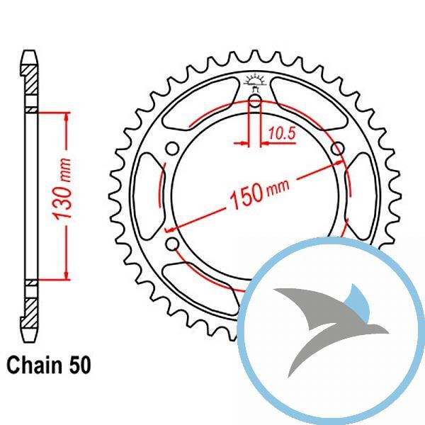 Kettenrad 41Z Teilung 530 Innendurchmesser 130 Lochkreis 150 - JTR859.41