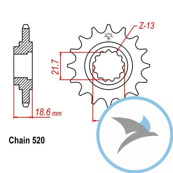 Ritzel 13Z Teilung 520 feinverzahnt Innendurchmesser 22/25 - JTF1538.13