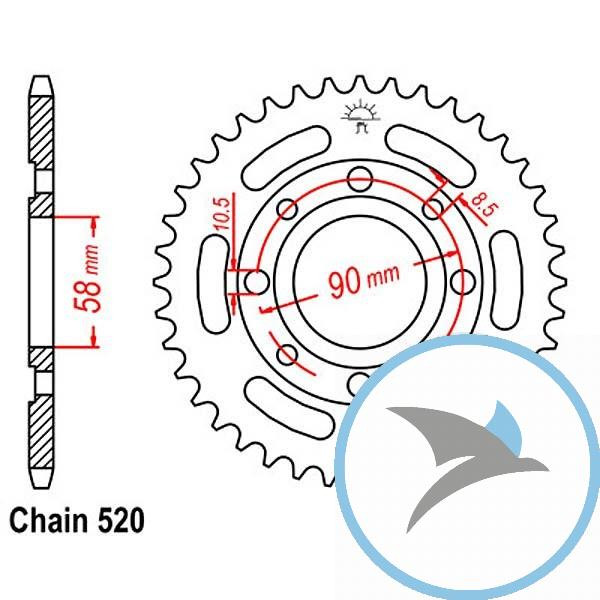Kettenrad 30Z Teilung 520 Innendurchmesser 058 Lochkreis 090 - JTR279.30