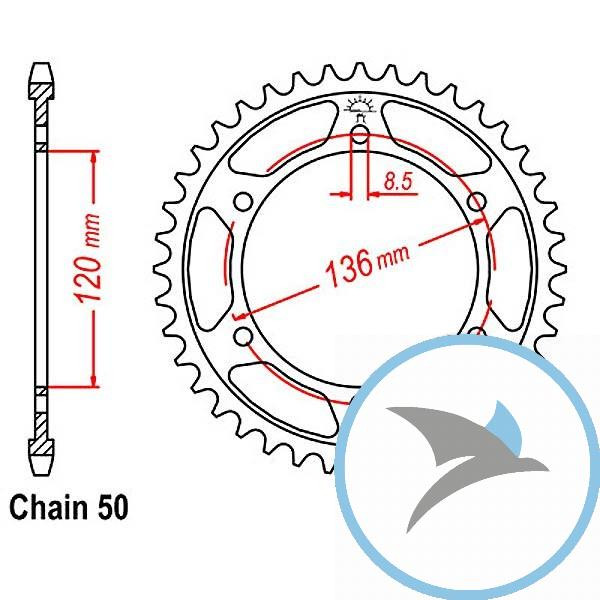 Kettenrad 46Z Teilung 530 Innendurchmesser 120 Lochkreis 135 - JTR862.46