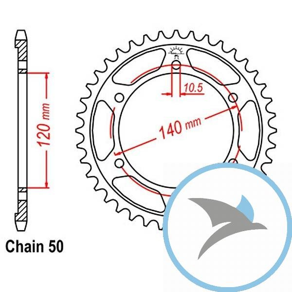 Kettenrad 45Z Teilung 530 Innendurchmesser 120 Lochkreis 140 - JTR499.45