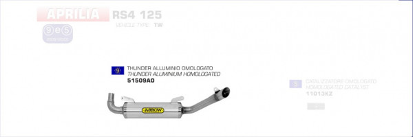 Arrow Thunder Aluminium Aprilia RS4 125 (TW) `11/16