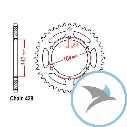 Kettenrad 52Z Teilung 428 Innendurchmesser 142 Lochkreis 164 - JTR1067.52