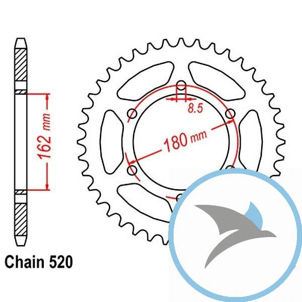 Kettenrad 46Z Teilung 520 Innendurchmesser 162 Lochkreis 180 - JTR1786.46