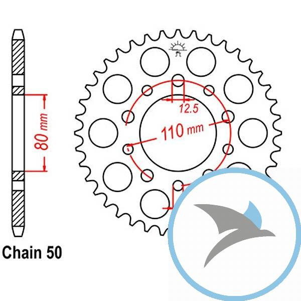 Kettenrad 40Z Teilung 530 Innendurchmesser 080 Lochkreis 110 - JTR1334.40