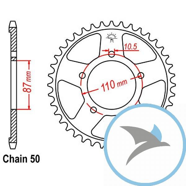 Kettenrad 44Z Teilung 530 Innendurchmesser 087 Lochkreis 110 - JTR829.44