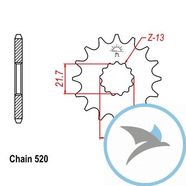 Ritzel 15Z Teilung 520 feinverzahnt Innendurchmesser 21.7/25 - JTF565.15