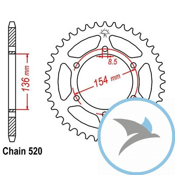 Kettenrad 47Z Teilung 520Innendurchmesser 136 Lochkreis 154 - JTR9.47