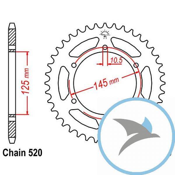 Kettenrad 45Z Teilung 520 Innendurchmesser 125 Lochkreis 145 - JTR855.45
