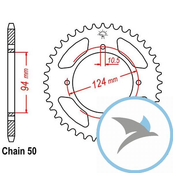 Kettenrad 37Z Teilung 530 Innendurchmesser 094 Lochkreis 124 - JTR282.37