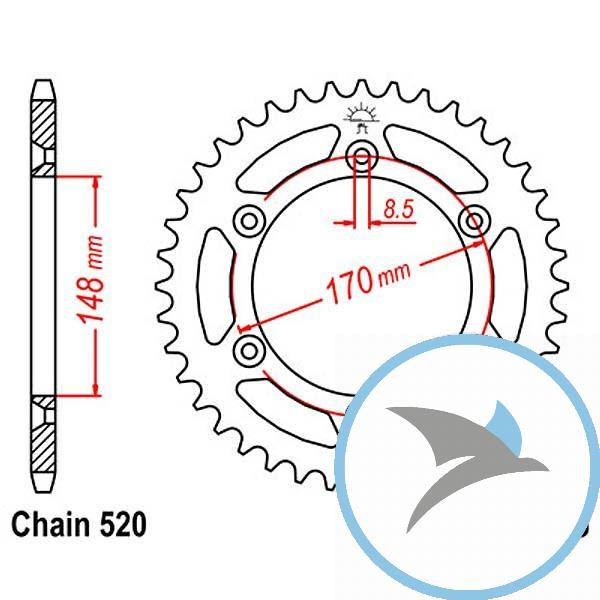 Kettenrad 46Z Teilung 520 Innendurchmesser 148 Lochkreis 170 - JTR828.46