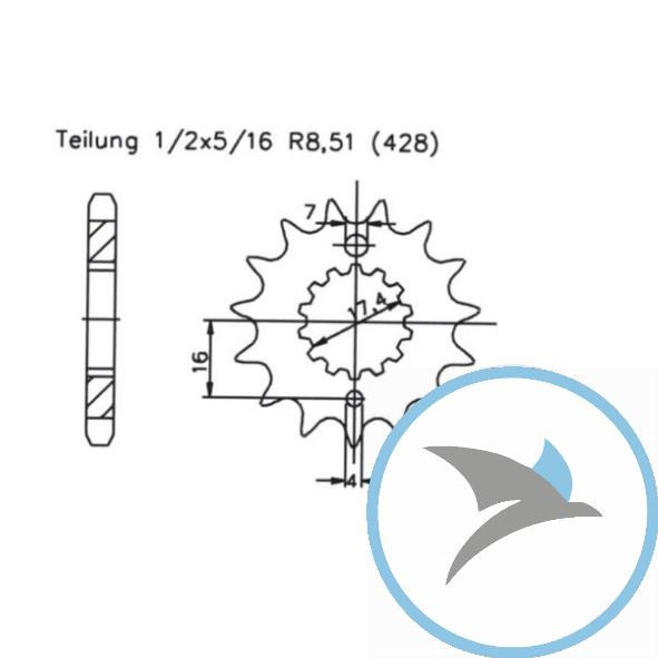 Ritzel 17Z Teilung 428 feinverzahnt Innendurchmesser 17.4/20