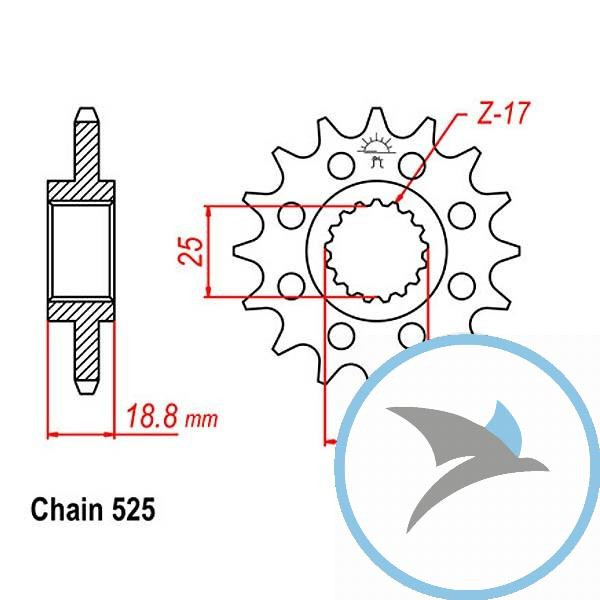 Racing-Ritzel 15Z Teilung 525 feinverzahnt Innendurchmesser 25/28 - JTF704.15