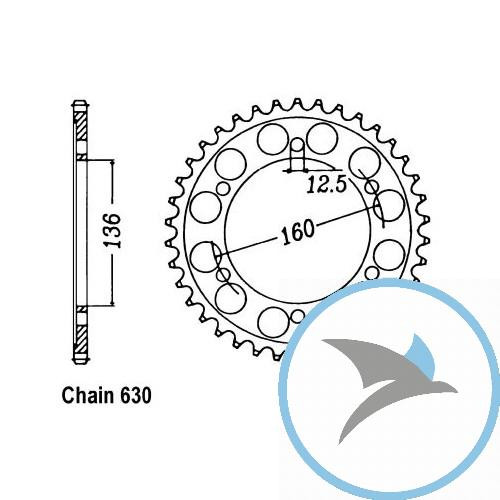 Kettenrad 41Z Teilung 630 Innendurchmesser 136 Lochkreis 160 - JTR506.41