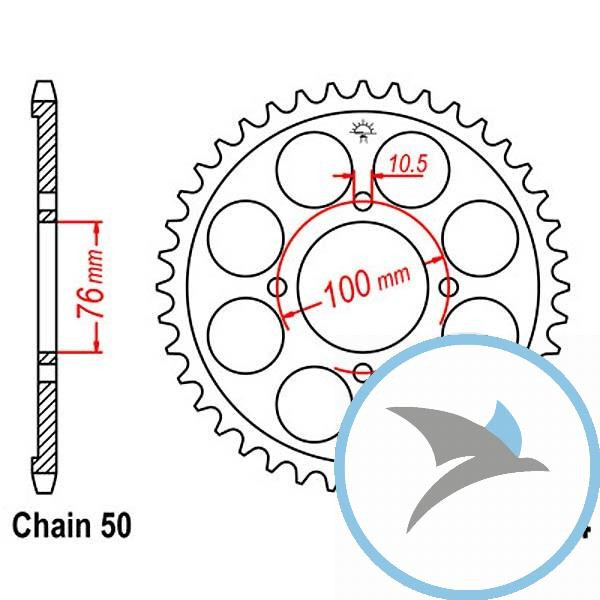 Kettenrad 46Z Teilung 530 Innendurchmesser 076 Lochkreis 100 - JTR824.46