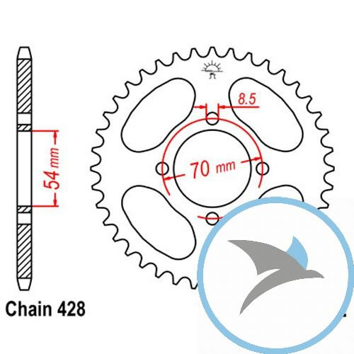 Kettenrad 40Z Teilung 428 Innendurchmesser 054 Lochkreis 070 - JTR262.40