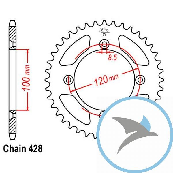 Kettenrad 52Z Teilung 428 Innendurchmesser 100 Lochkreis 120 - JTR798.52