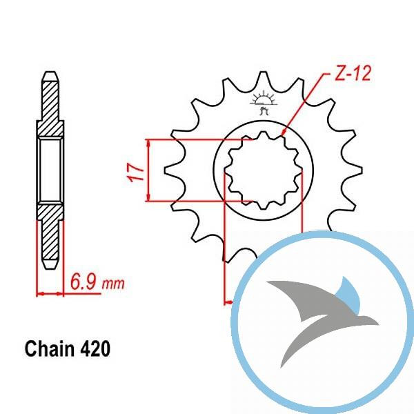 Ritzel 10Z Teilung 420 feinverzahnt Innendurchmesser 17/20 - JTF1120.10