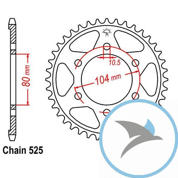Kettenrad 41Z Teilung 525 Innendurchmesser 080 Lochkreis 104 - JTR1489.41