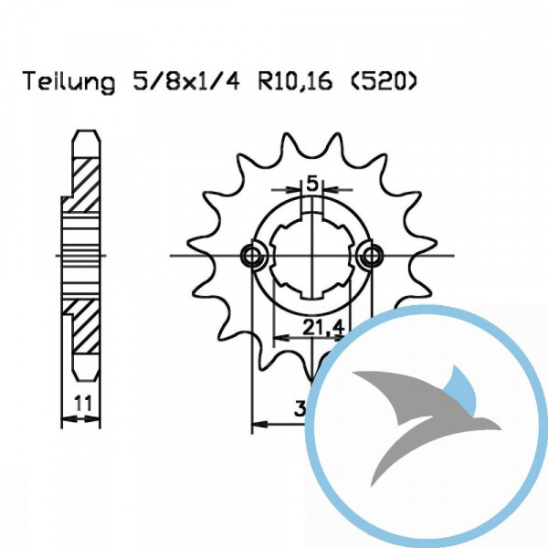 Ritzel 17Z Teilung 520 grobverzahnt 6 Innendurchmesser 21.4/25