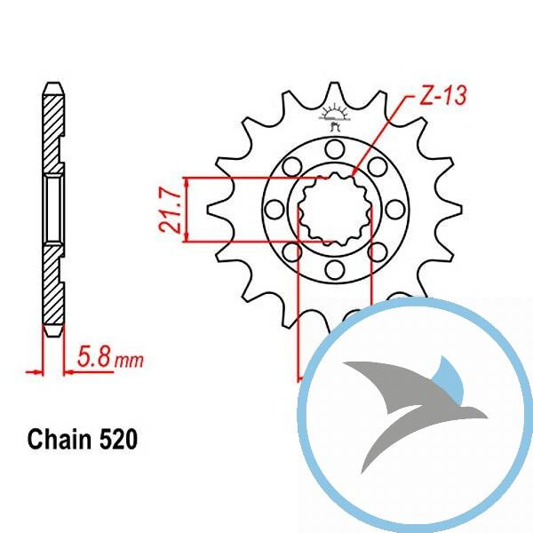 Racing-Ritzel 14Z Teilung 520 feinverzahnt Innendurchmesser 21.6/25 - JTF1565.14SC