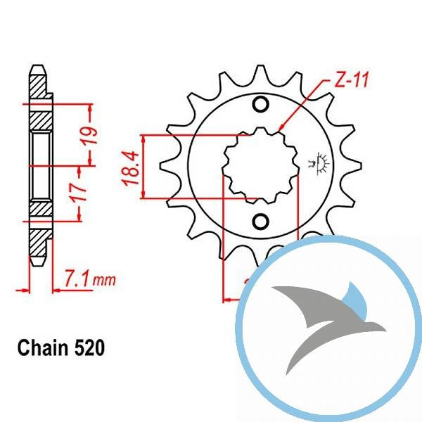 Ritzel 12Z Teilung 520 feinverzahnt Innendurchmesser 18.4/21.6 - JTF1321.12