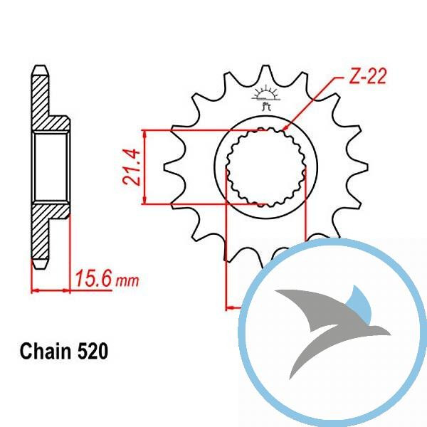 Ritzel 15Z Teilung 520 feinverzahnt Innendurchmesser 21.3/23 - JTF577.15