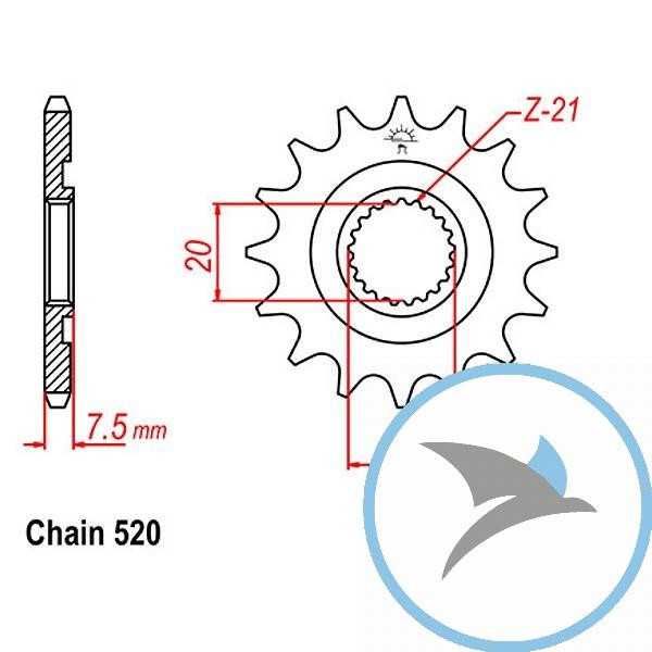 Racing-Ritzel 13Z Teilung 520 feinverzahnt Innendurchmesser 20/22 - JTF1323.13SC