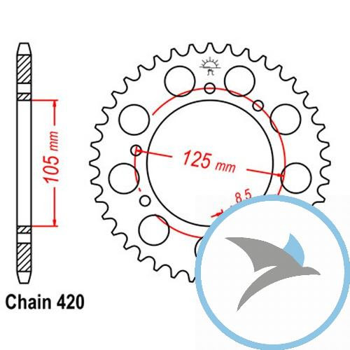 Kettenrad 58Z Teilung 420 Innendurchmesser 105 Lochkreis 125 - JTR1131.58