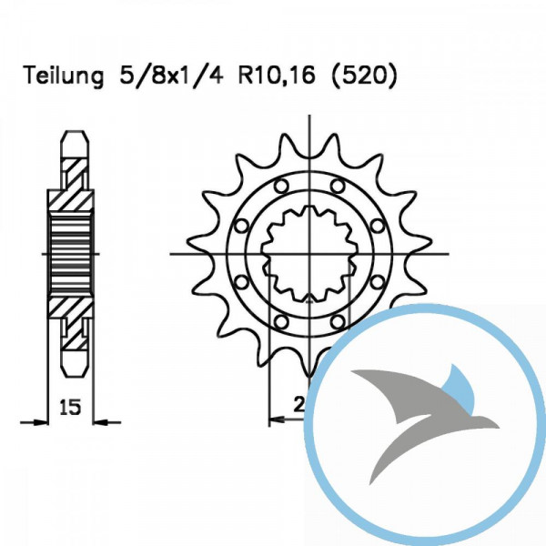 Racing-Ritzel 14Z Teilung 520 feinverzahnt Innendurchmesser 26/30