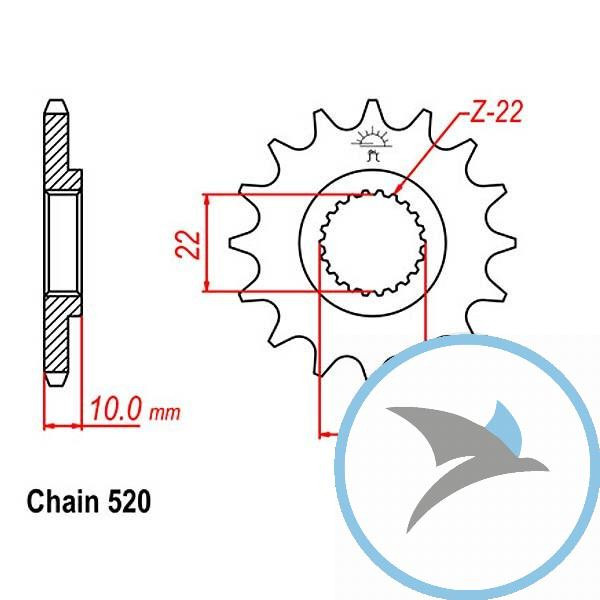 Ritzel 17Z Teilung 520 feinverzahnt Innendurchmesser 22/24 - JTF402.17