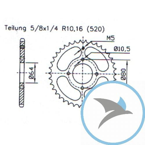 Kettenrad 28Z Teilung 520 schwarz Innendurchmesser 064 Lochkreis 080