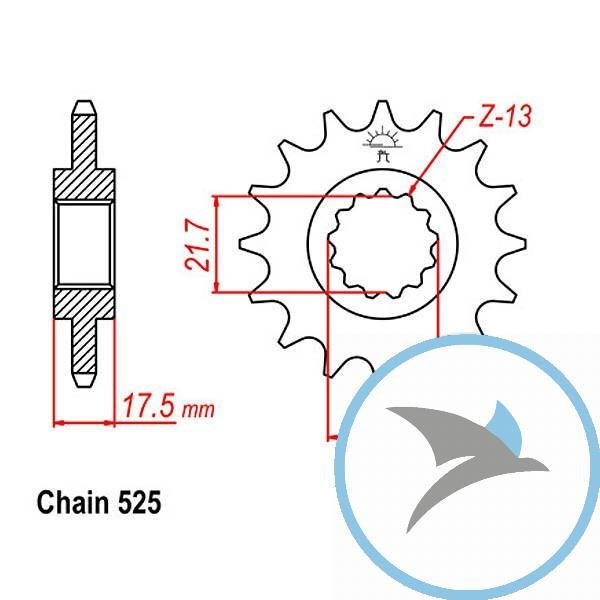 Ritzel 16Z Teilung 525 feinverzahnt Innendurchmesser 21.6/25 - JTF297.16