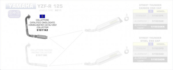 51011KZ-Arrow Krümmer mit Katalysator Yamaha YZF-R 125 14-16