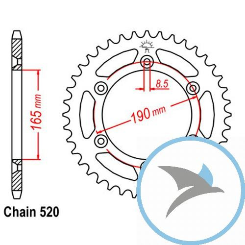 Kettenrad 50Z Teilung 520 Innendurchmesser 165 Lochkreis 190 - JTR896.50