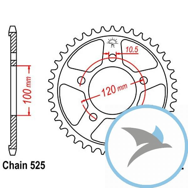 Kettenrad 40Z Teilung 525 Innendurchmesser 100 Lochkreis 120 - JTR702.40
