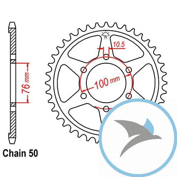 Kettenrad 45Z Teilung 530 Innendurchmesser 076 Lochkreis 100 - JTR816.45