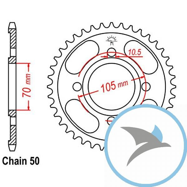 Kettenrad 34Z Teilung 530 Innendurchmesser 070 Lochkreis 105 - JTR278.34