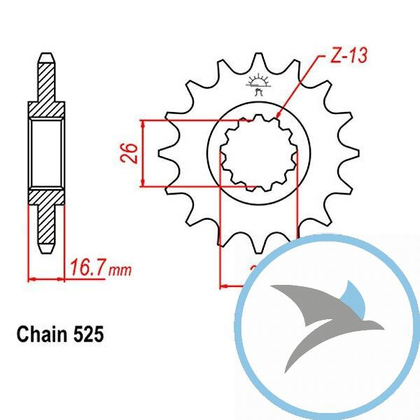 Ritzel 14Z Teilung 525 feinverzahnt Innendurchmesser 26/30 - JTF1370.14