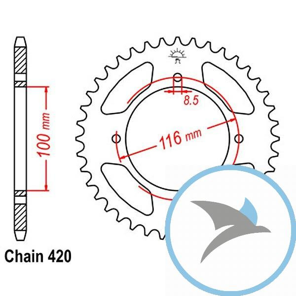 Kettenrad 48Z Teilung 420 Innendurchmesser 100 Lochkreis 116 - JTR461.48