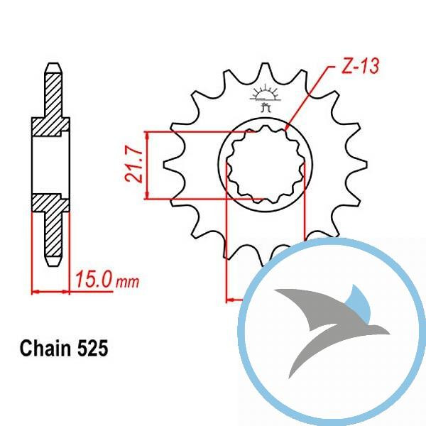 Ritzel 14Z Teilung 525 feinverzahnt Innendurchmesser 21.6/25 - JTF1515.14
