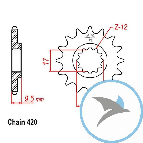 Ritzel 13Z Teilung 420 feinverzahnt Innendurchmesser 17/20.2 - JTF1906.13
